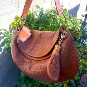 Vintage Y2K Juicy Couture Brown Leather BAG PURSE SATCHEL CROWN RABBITS FOOT
